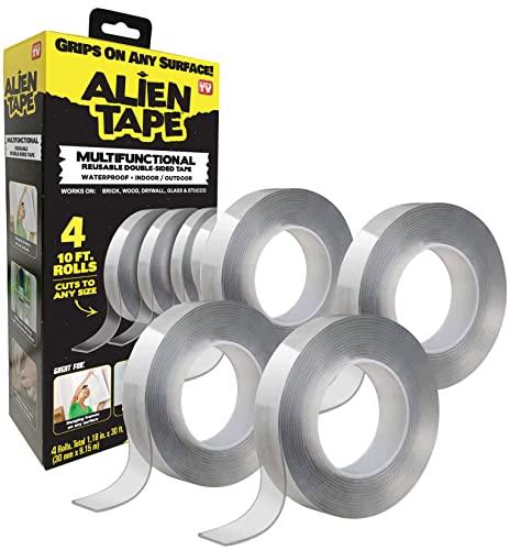 Alientape 4 Rolls Нано двострана лента, повеќенаменска отстранлива леплива лепила за про transparentирни залепи - Силна леплива