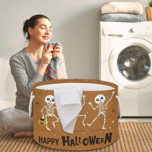 Ноќта на вештерките Смешен скелет цртан филм карактер големи тркалезни корпи за складирање корпи за перење со рачки ќебе корпа за