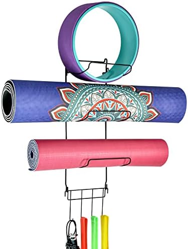 ДРЖАЧ За Јога За ЈОГА КАПОНТ Држач За Ѕид 3-5 Слоја Решетка За Складирање Јога Мат со 4 Куки За Организатор На Додатоци За Опрема За