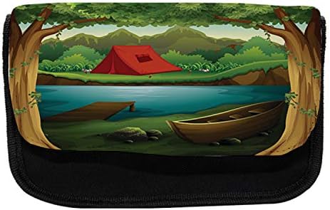 Зачудувачки случај со молив за кампување, идилична сцена во шаторот на езерото, торба со молив со ткаенини со двоен патент, 8,5 x 5,5,