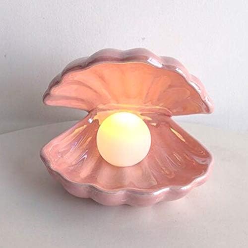 Artibetter Pearl во Shell Light LED ламба керамички акцент ламба преносен ноќен светло десктоп украс за спална соба дневна соба декор розова