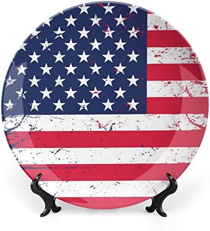Grunge USA Американско знаме гроздобер дизајн коска Кина декор плоча со штанд декоративна плоча дома магла-плоча