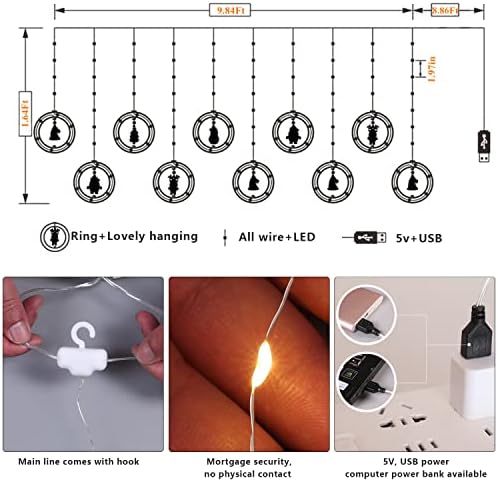 Божиќни светла на прозорецот, 120 LED светла 9,84 стапки Декорации самовила, со светкави меурчиња, 10 симпатични водоотпорни светла USB напојувани