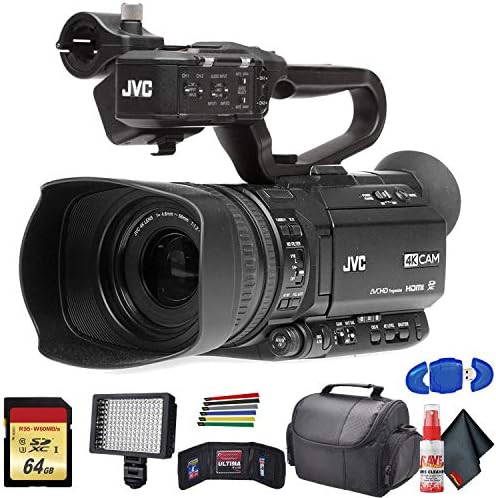 JVC GY-HM180 Ultra HD 4K камери со HD-SDI со поставена кутија, LED светло, мемориска картичка од 64 GB и повеќе основни пакети