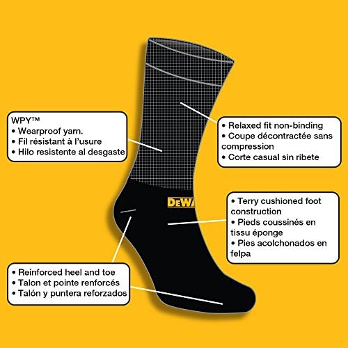 Dewalt Men's 2 Pack Cussion Comfort Non -обврзувачки основни чорапи на екипажот на памук