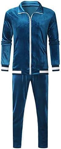Zуер машки велур тренерки зимско топло топло подножје за потпови постави долги ракави блок во боја, случајна спортска облека