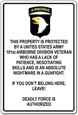 Имот Заштитен од 101-от Ветеран Во Воздухопловството На Американската Армија Смешен Лимен Знак Метален Знак Метален Декор Ѕид Ѕид Постер
