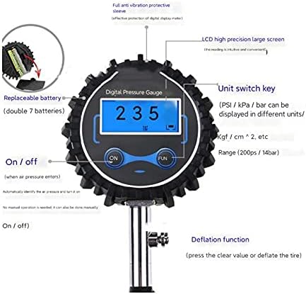 XWWDP дигитална брза гума/гума машина за вентилатор за автомобили со камиони со камиони со гума 3-200psi дигитален мерач на притисок