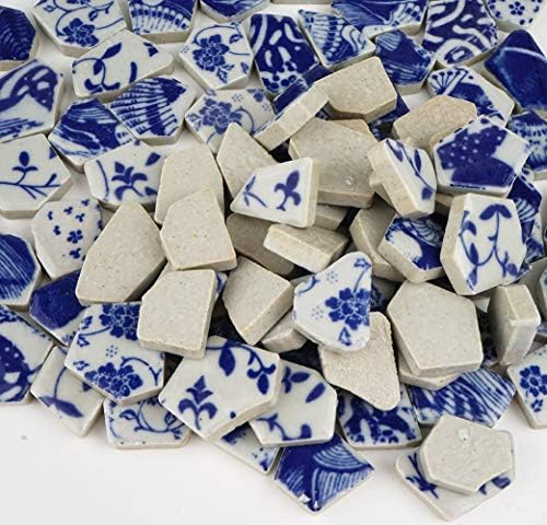 Лањани скршени керамички кинески плочки асортиман сини и бели порцелански парчиња за занаетчиски мозаик, покритие 11х11 инчи