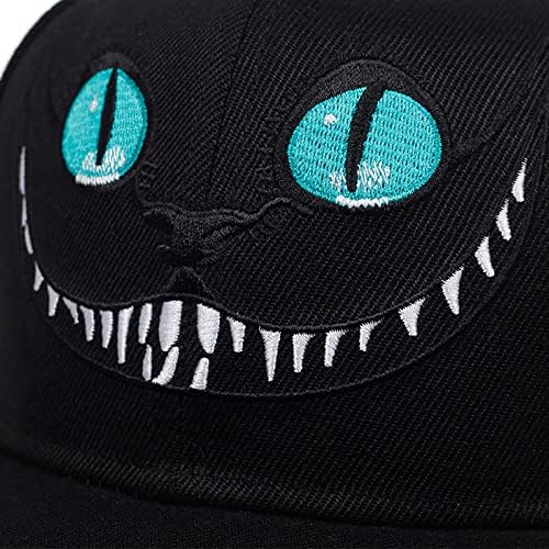 Unisex рамни сметка за бејзбол капа, прилагодлива капа за шминка, везење на мачки црно