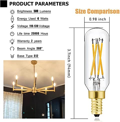 Затемнети LED Светилки T6, 4w E12 Едисон Светилки Мека Бела 3000k, 500lm, 40w Канделабри Блескаво Светилки Еквивалентно Гроздобер LED Филамент