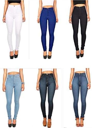 Angongnywell женски висок издигнат задникот за лифт слаби фармерки со високи половини тенок тексас панталони со патенти џебови