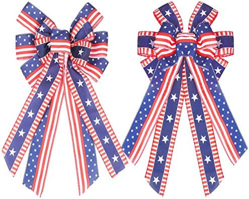 2 Пакувајте патриотски лак за венци за декорации на 4 јули, 2 стилови црвени бели сини ленти starsвезди дрвени лакови, за ден на независност,