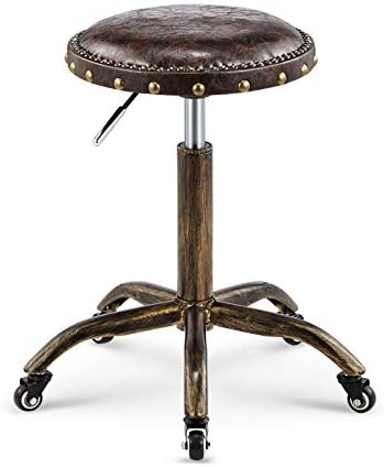 Столче за салони на седло на тркалото ， козметичка столица со кафеава пун-синтетичко кожено седиште ， прилагодлива висина 48-58