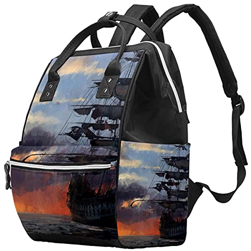 Пиратски Брод На Море Зајдисонце Торби За Торби За Пелени Ранец За Мумии Торба За Пелени Со Голем Капацитет За Нега На Бебиња