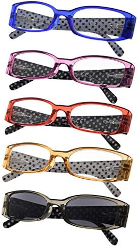 Eyekepper 5 пара Полка точки Дизајн Дизајн за читање очила за жени кои читаат очила за сонце на читач на инлкод +1,50 читање очила за