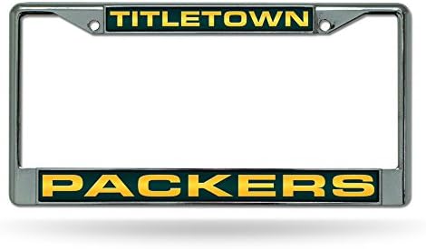Rico Industries NFL Football Green Bay Packers Titletown 12 x 6 ласерски исечен хром рамка - автомобил/камион/SUV Automobile додаток
