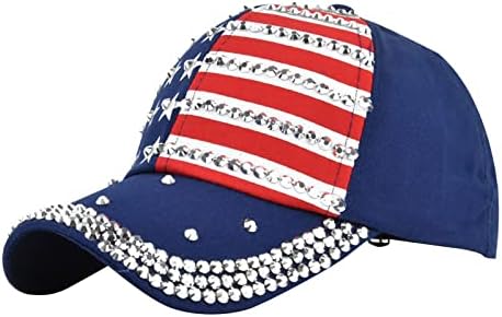 SSDXY Американско знаме за знаме за жени кои блакаат бејзбол капачиња искра во САД знаме капа патриотски кристали на ринезон хип хоп -капачиња