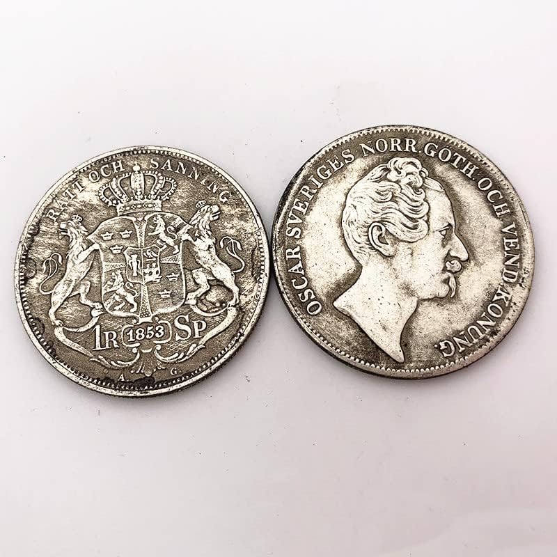 1853 година Шведска крал комеморативна монета Оскар Оскар од првиот век комеморативна сребрена монета сребрена долар талер круна сребрена