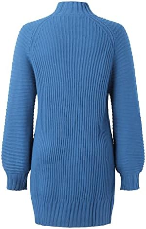 Womenените женски џемпер фустан есен зимски ребрестиот плетен пуловер џемпер обичен преголем каросек мини џемпери облечена сина