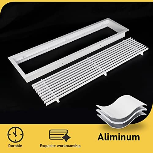 PowRocket Linear Bar Air Grille 20 x 4, Алуминиумски снабдување со воздух/Враќање на решетки, лесен проток на воздух, отстранлив