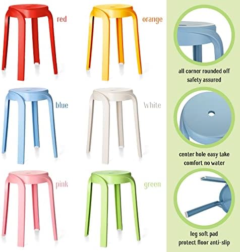 Кунклеј 6 Пакувајте Пластични Столици За Редење 18 Инчни Столици За Оџаци Со Висина Тркалезни Шарени Столици За Гнездење Преносни