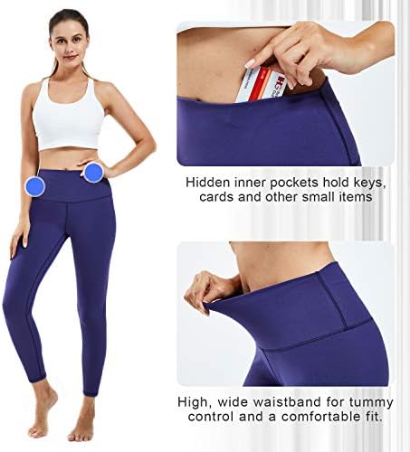 Souke Sports staptensенски високи половини панталони за јога, вежбање на стомакот што работи со јога хеланки со скриени џебови