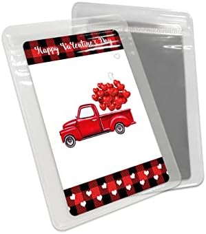Омстер црвен автомобил со loveубовен балон Компактен огледало на огледало Мини картички, црвена чипка среќен ден на вineубените,